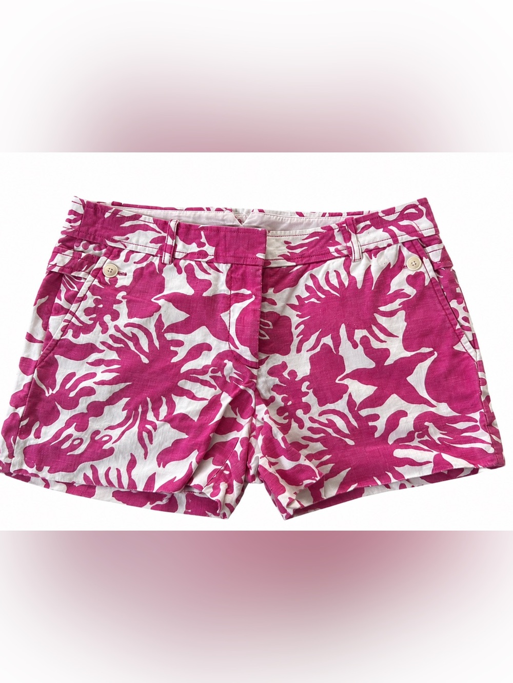 J. Crew Pink and White Linen Shorts Tropical Floral Print Size 0